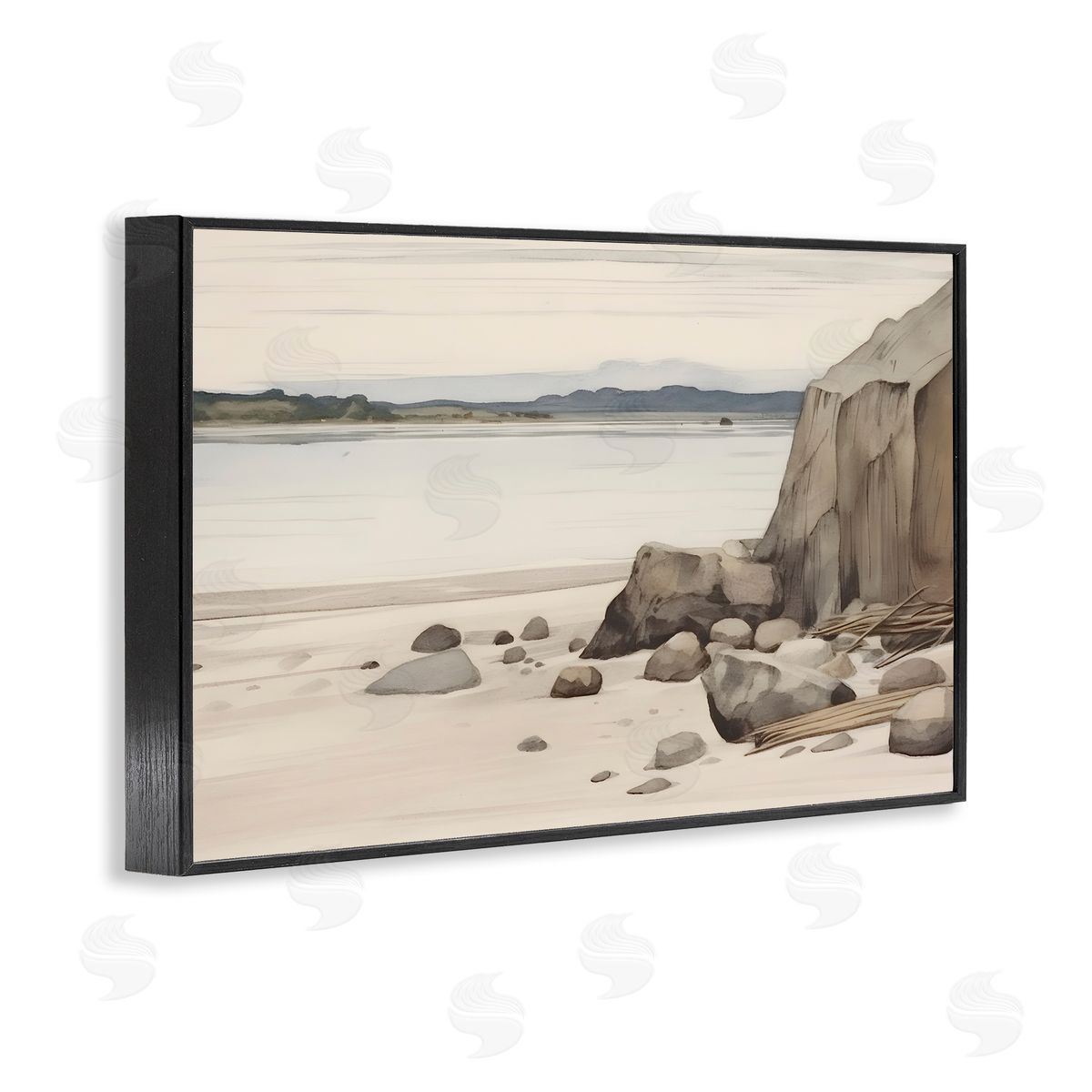 Petal Prints Design Beach Cliff View Black Framed Giclee Wall Art Print
