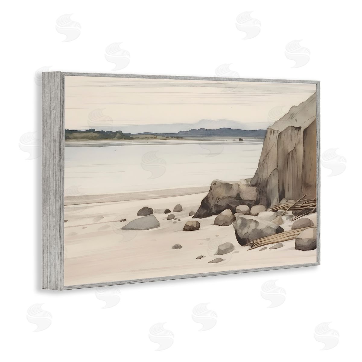 Petal Prints Design Beach Cliff View Gray Framed Giclee Wall Art Print