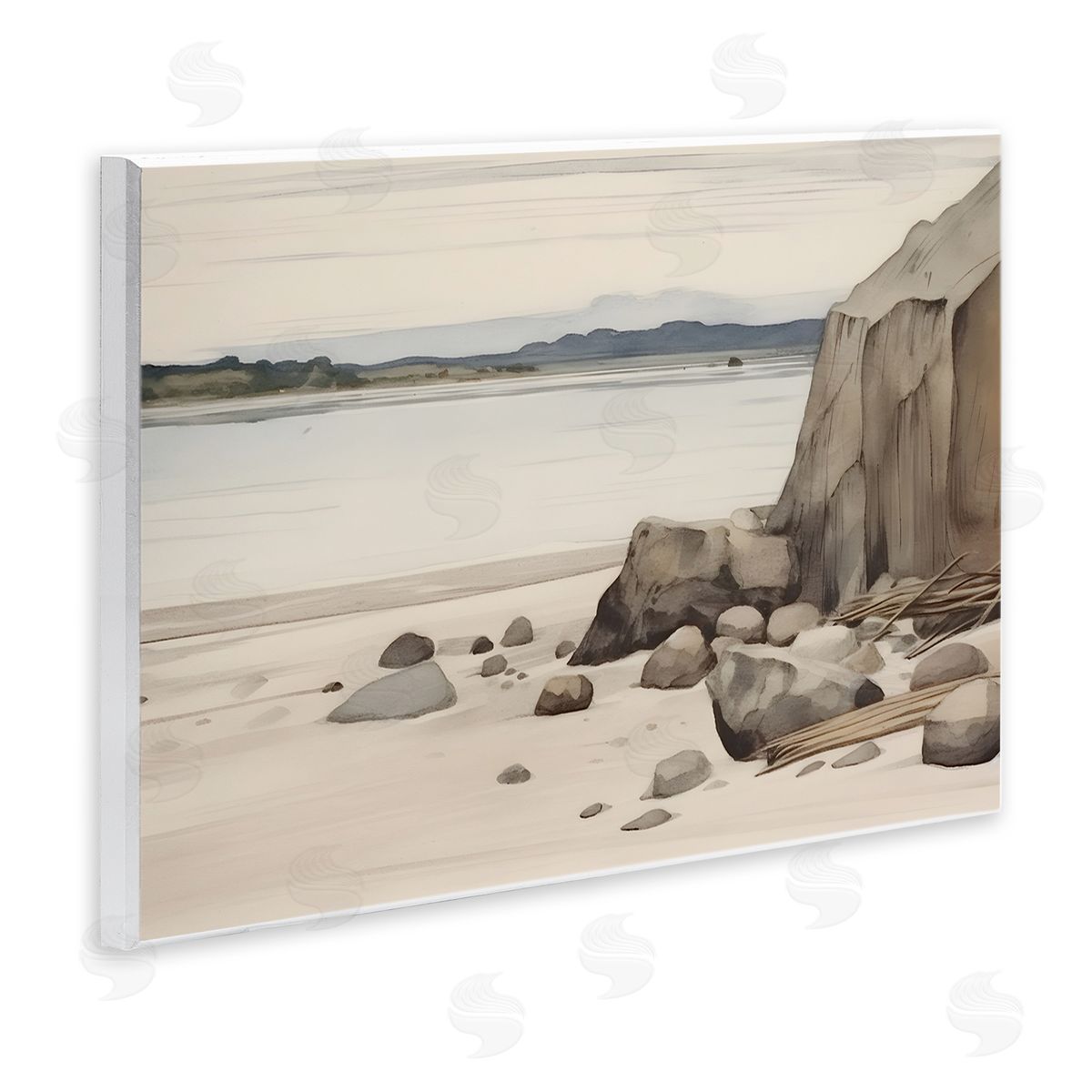 Petal Prints Design Beach Cliff View Wooden Wall Plaque Art Print