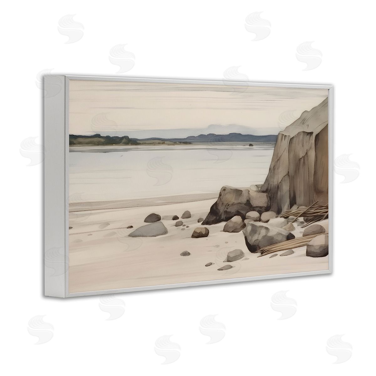 Petal Prints Design Beach Cliff View White Framed Giclee Wall Art Print