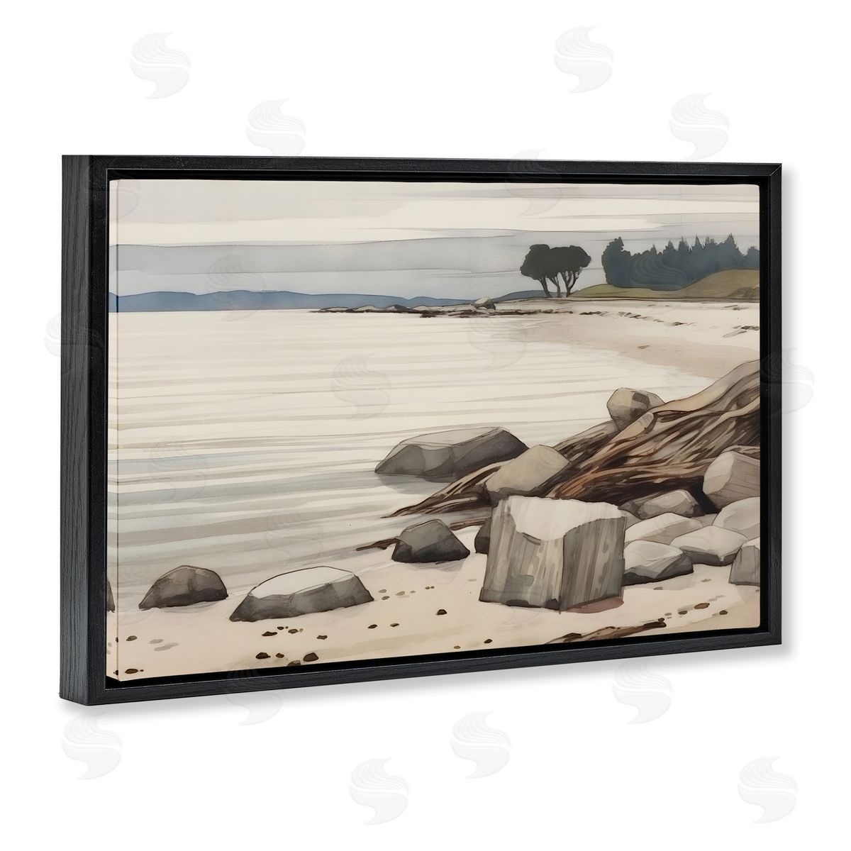 Petal Prints Design Beach Rock View Black Floating Frame Canvas Wall Art Print