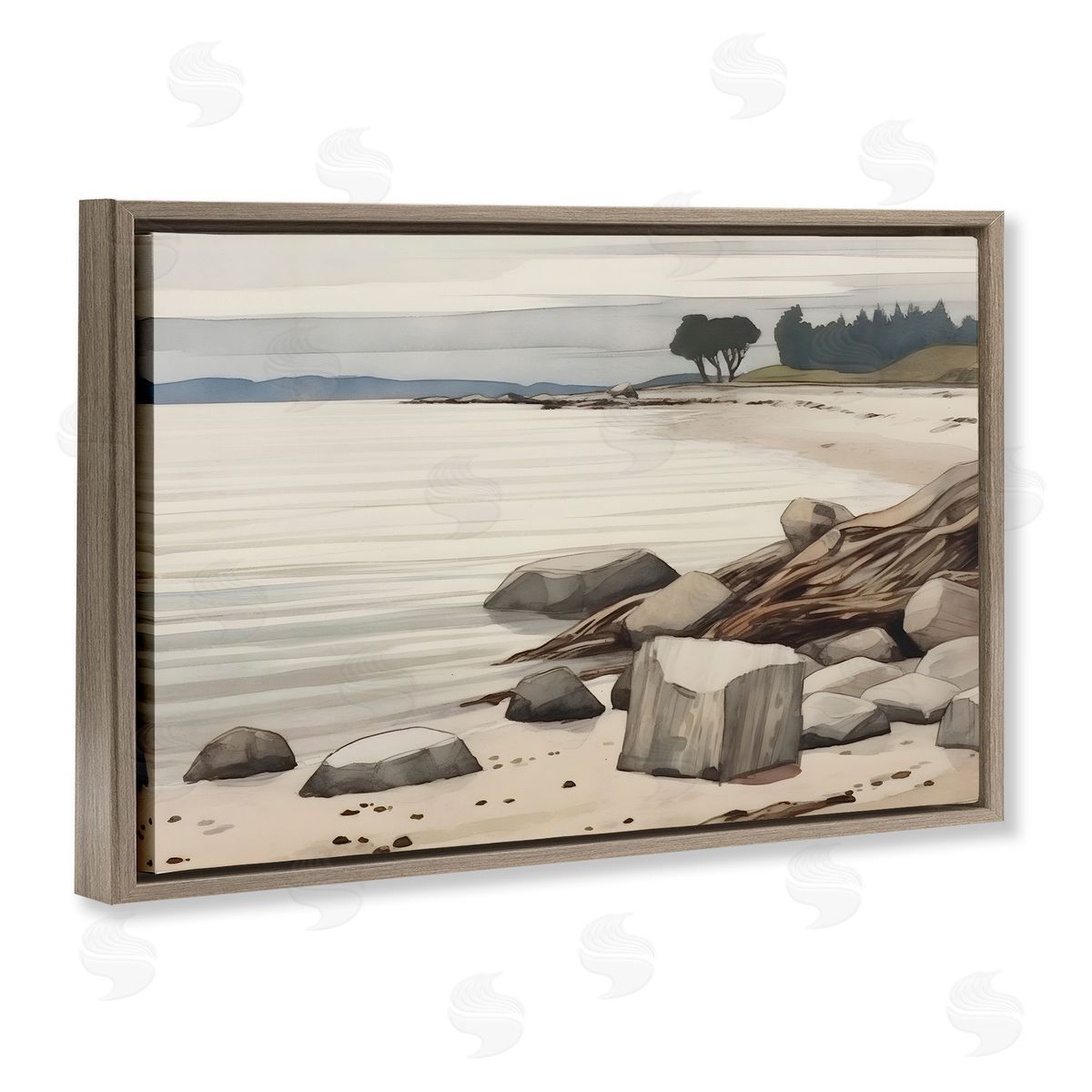 Petal Prints Design Beach Rock View Brown Floating Frame Canvas Wall Art Print