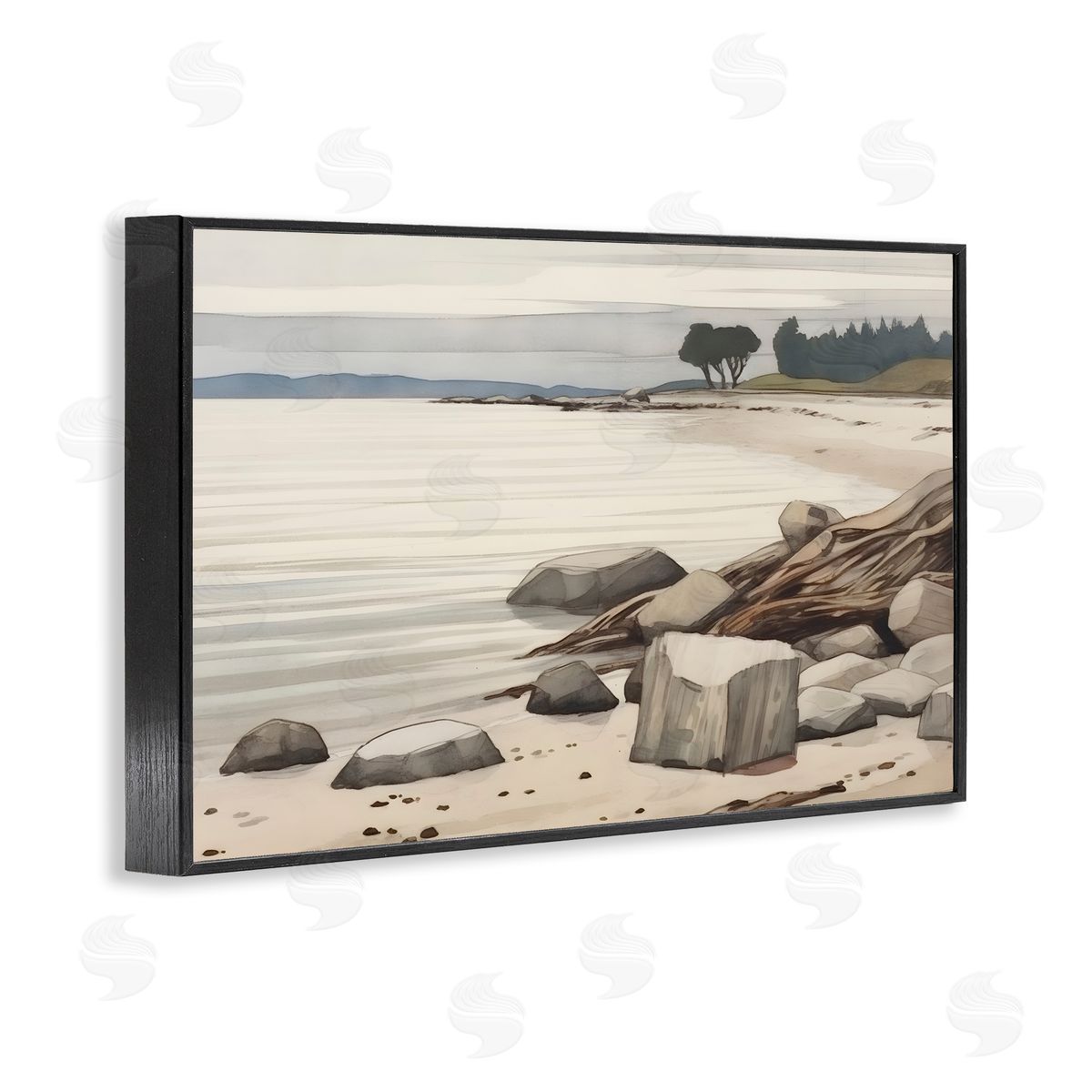 Petal Prints Design Beach Rock View Black Framed Giclee Wall Art Print