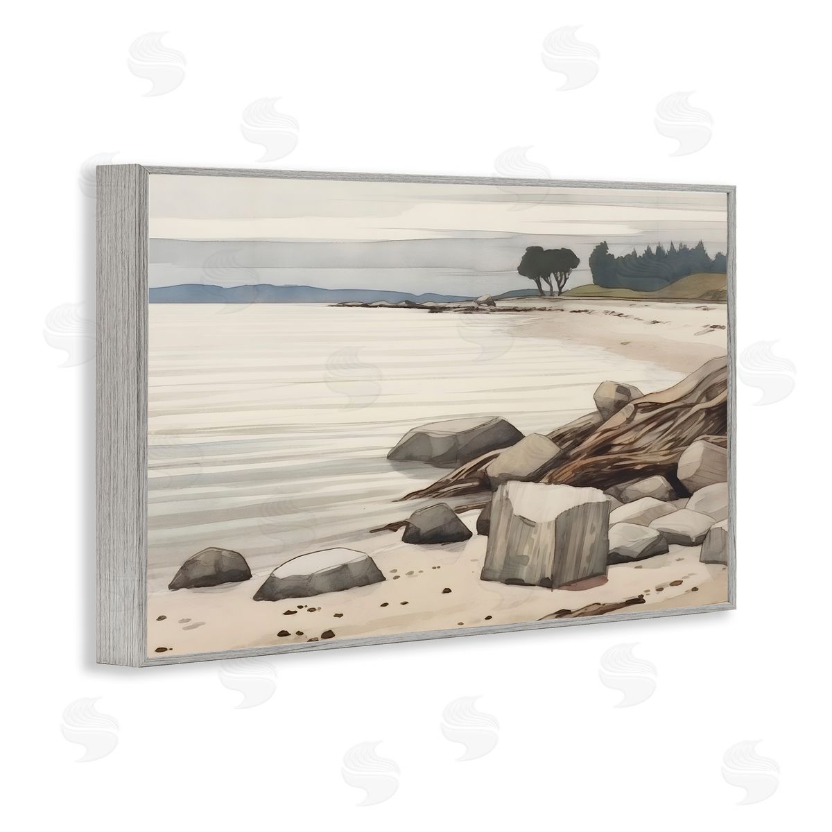 Petal Prints Design Beach Rock View Gray Framed Giclee Wall Art Print
