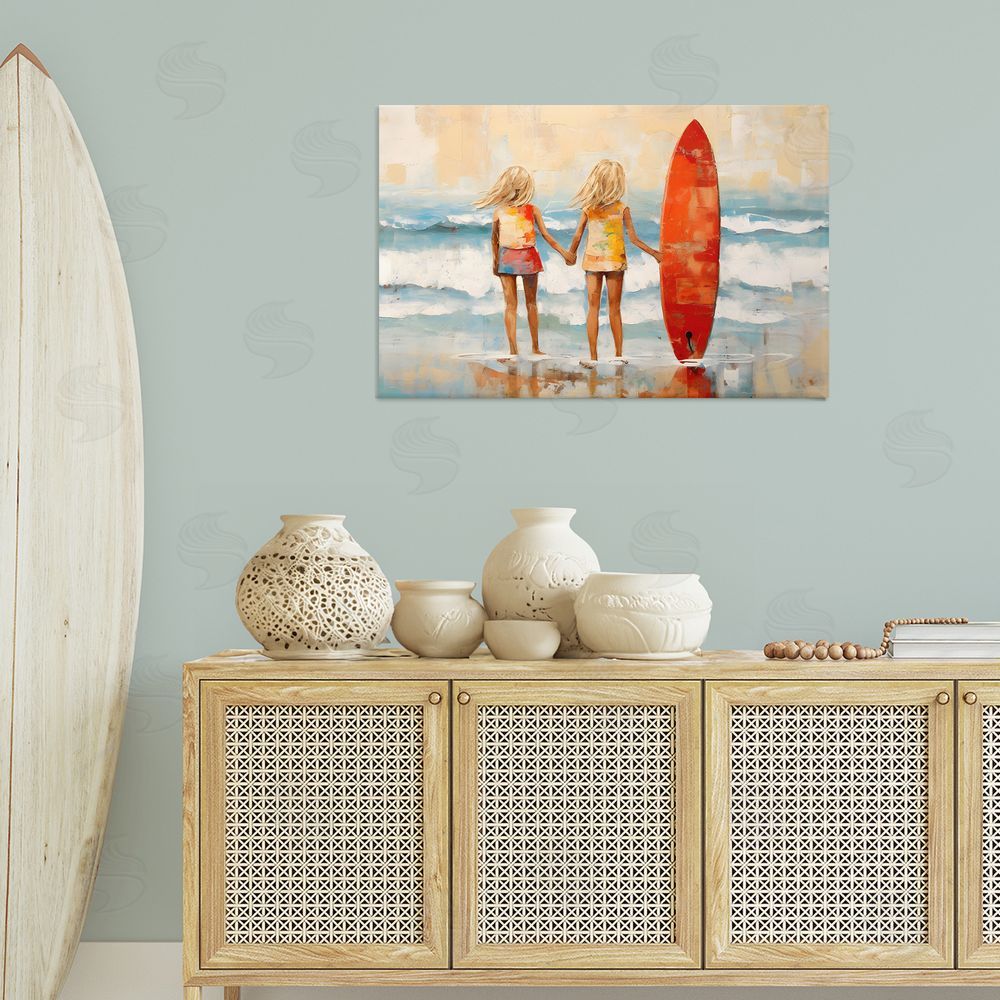 Petal Prints Design Kids & Beach Surfboard Canvas Wall Art Print in Room