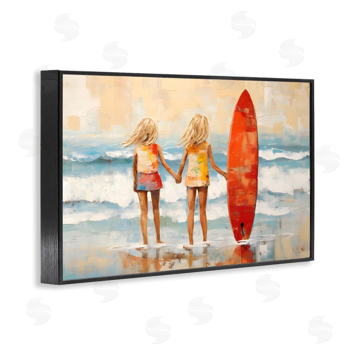 Petal Prints Design Kids & Beach Surfboard Black Framed Giclee Wall Art Print