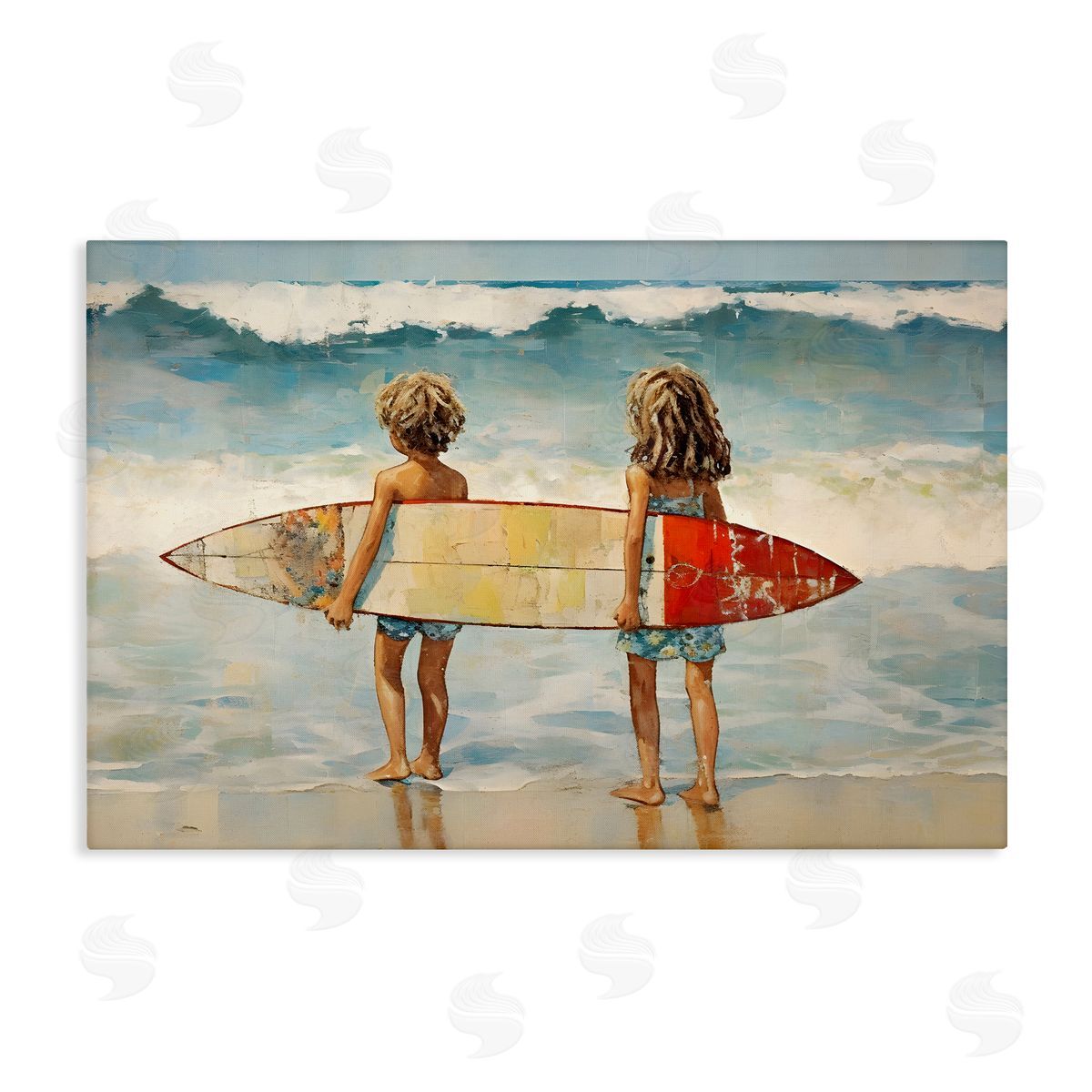 Petal Prints Design Kids with Surf Waves Canvas Wall Art Print