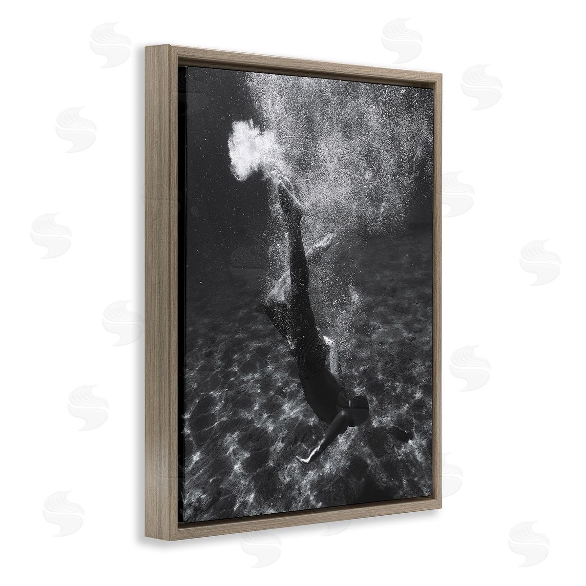 Deep Ocean Diving Brown Floating Frame Canvas Wall Art, Home Decor by Stupell Studio
