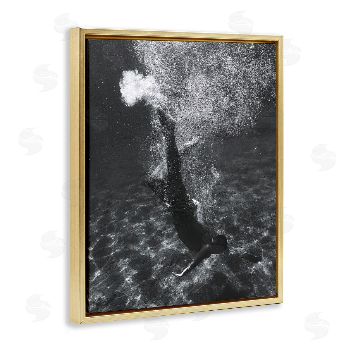 Deep Ocean Diving Gold Floating Frame Canvas Wall Art, Home Decor by Stupell Studio