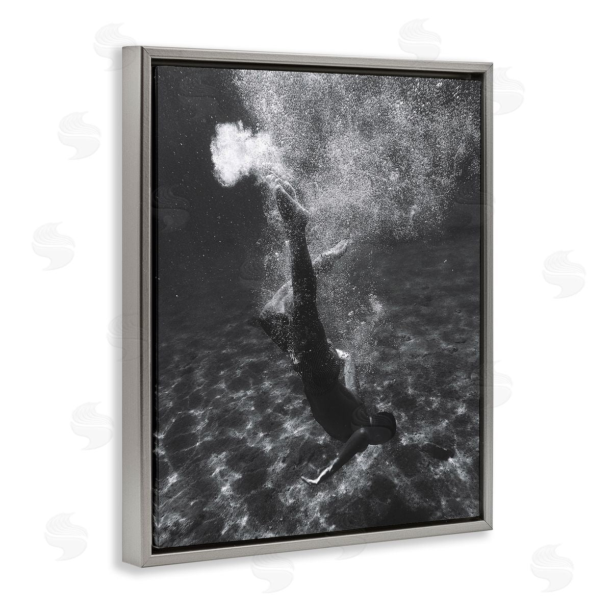 Deep Ocean Diving Grey Floating Frame Canvas Wall Art, Home Decor by Stupell Studio