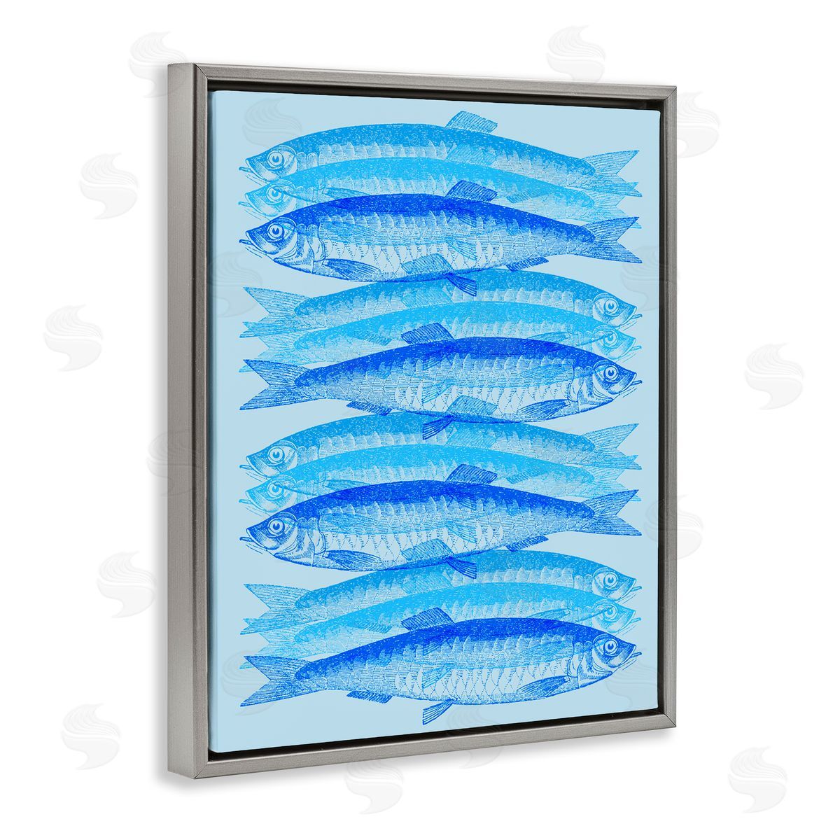 Stupell Studio Blue Layered Fish Gray Floating Frame Canvas Wall Art Print