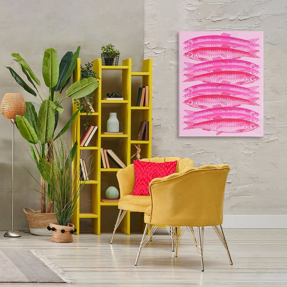 Stupell Studio Pink Layered Fish Canvas Wall Art Print in Room