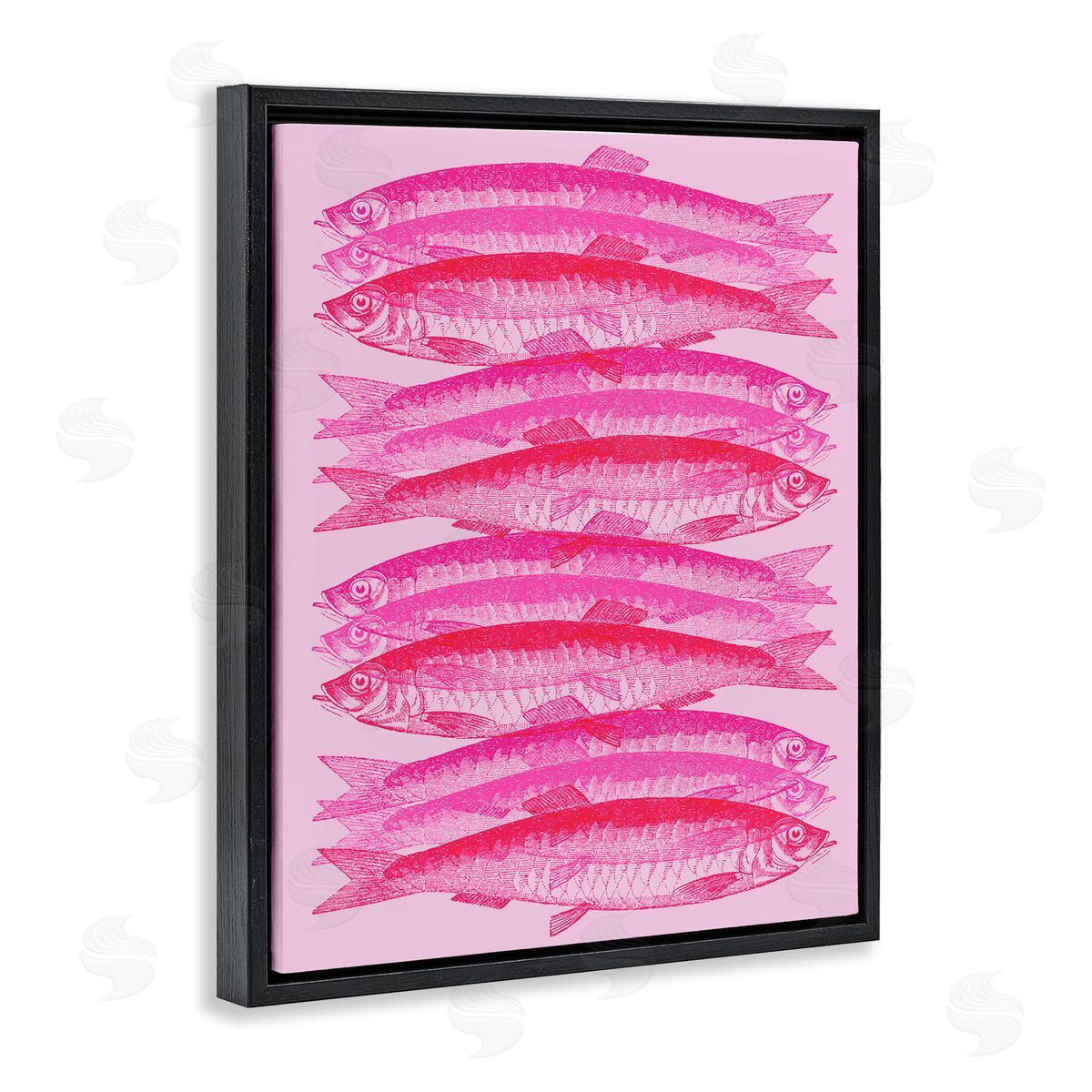 Stupell Studio Pink Layered Fish Black Floating Frame Canvas Wall Art Print