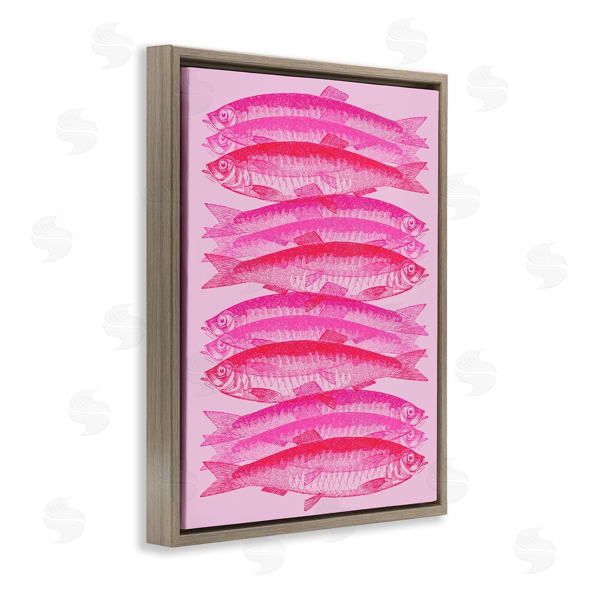 Stupell Studio Pink Layered Fish Brown Floating Frame Canvas Wall Art Print