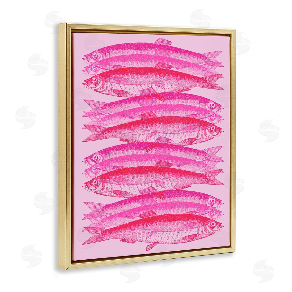 Stupell Studio Pink Layered Fish Gold Floating Frame Canvas Wall Art Print