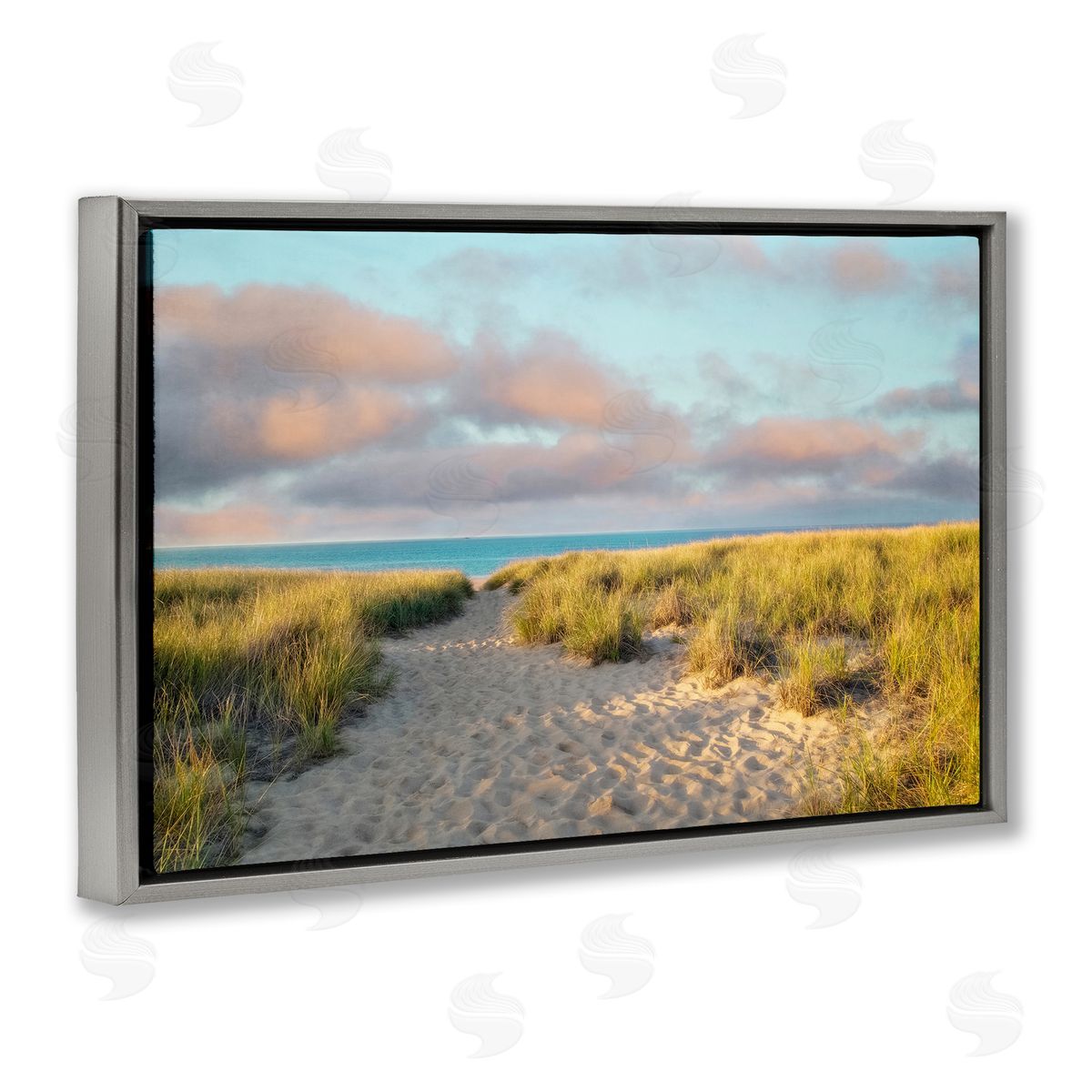 Brooke T. Ryan Beachy Footprints Path Gray Floating Frame Canvas Wall Art Print