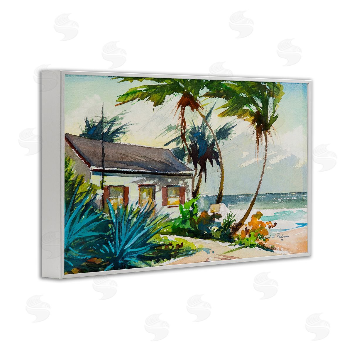 Richard A. Rodgers Windswept Palms Cottage White Framed Giclee Wall Art Print