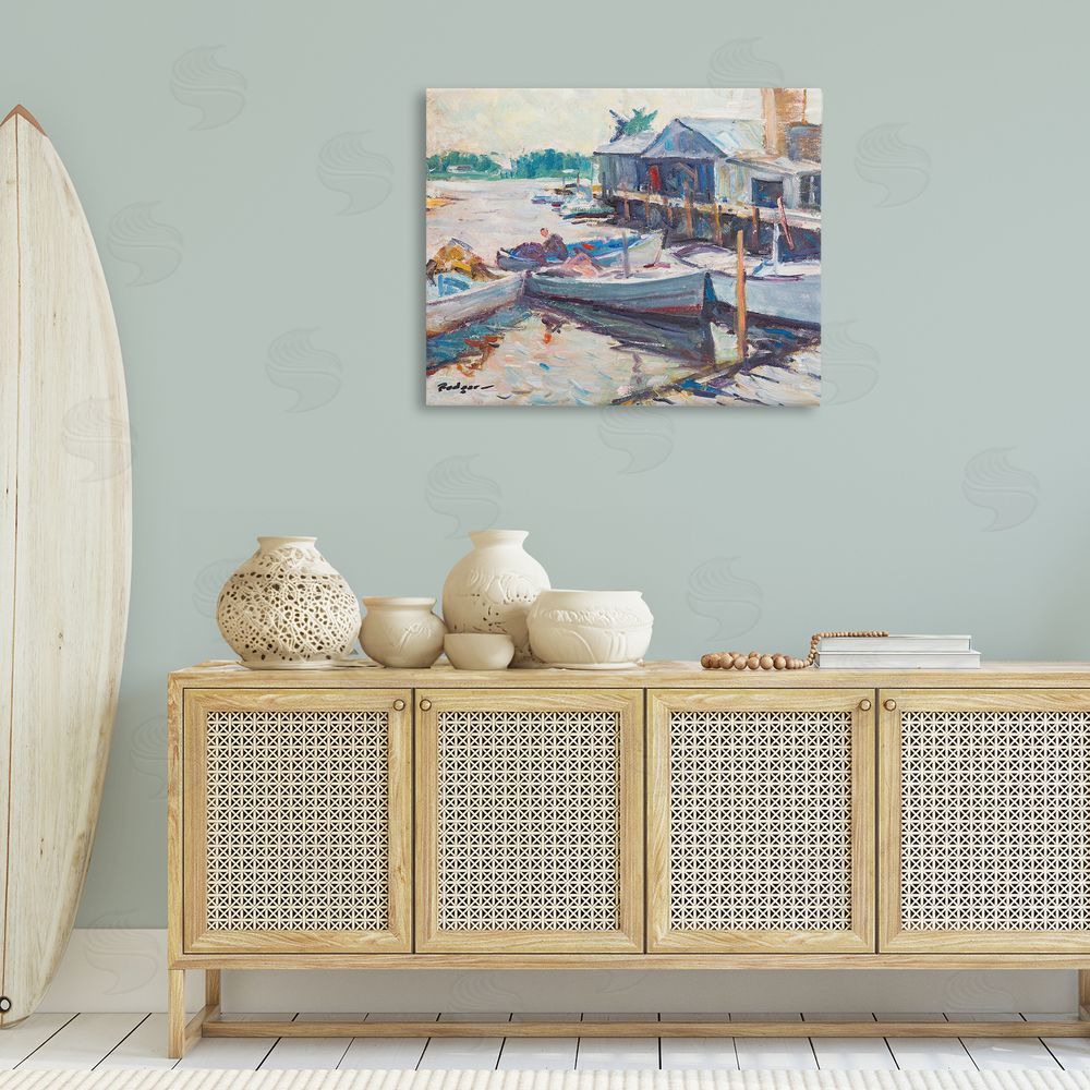 Richard A. Rodgers Scenic Boat Marina Canvas Wall Art Print in Room