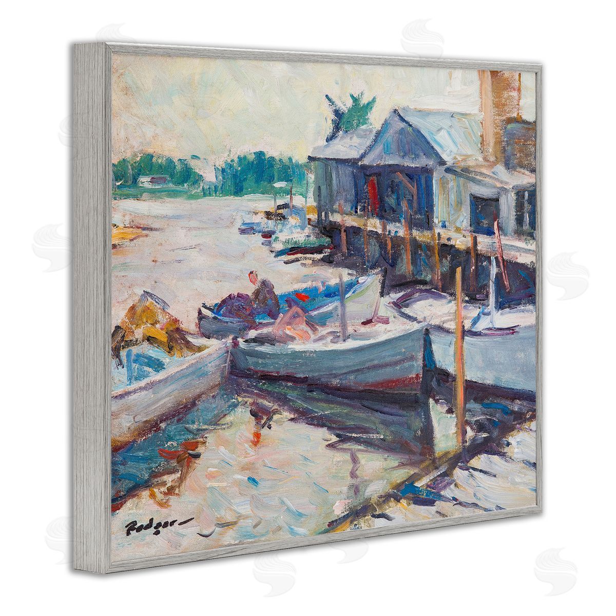Richard A. Rodgers Scenic Boat Marina Gray Framed Giclee Wall Art Print