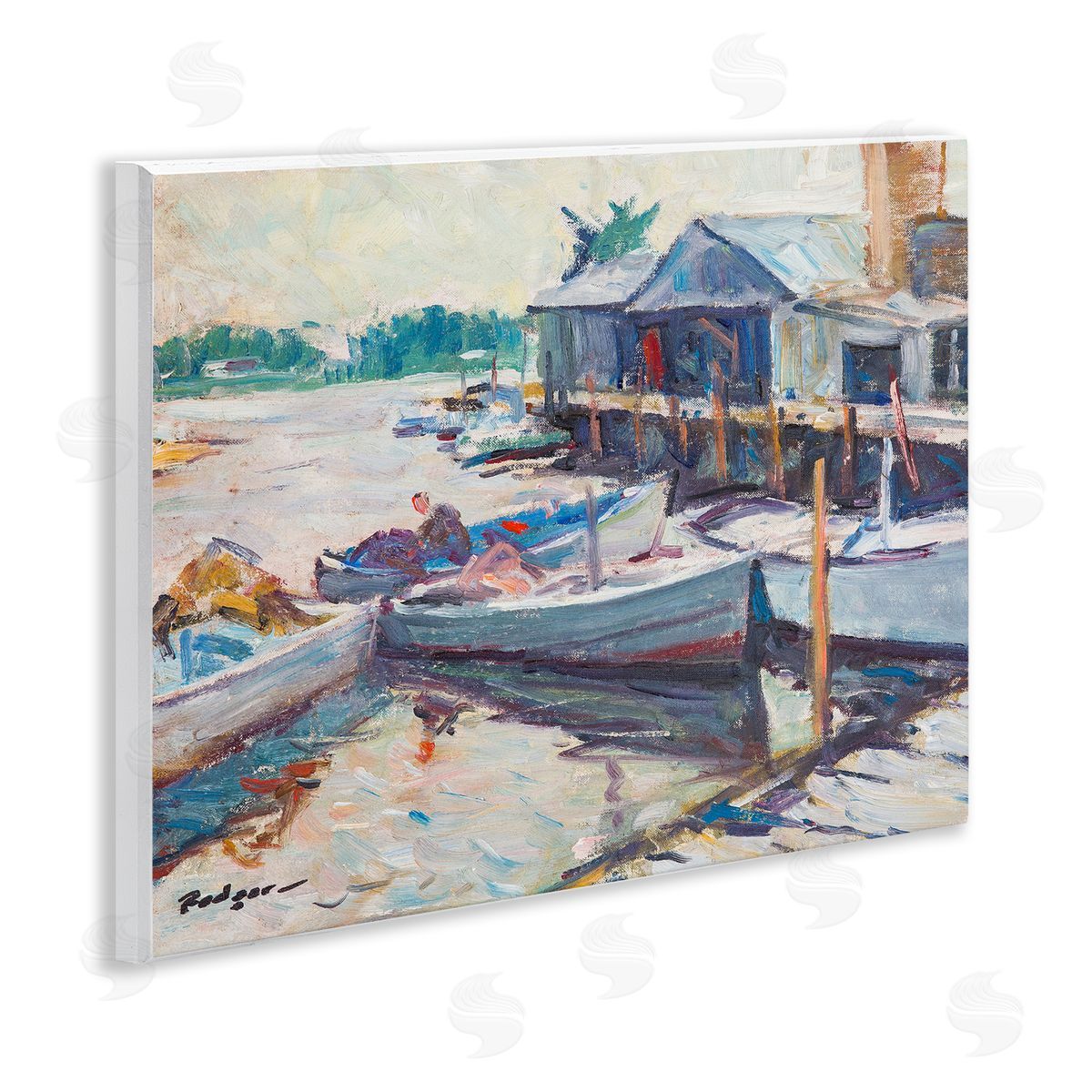 Richard A. Rodgers Scenic Boat Marina Wooden Wall Plaque Art Print