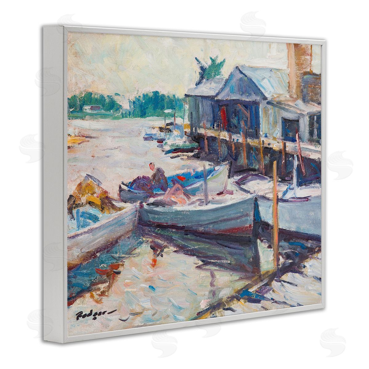 Richard A. Rodgers Scenic Boat Marina White Framed Giclee Wall Art Print