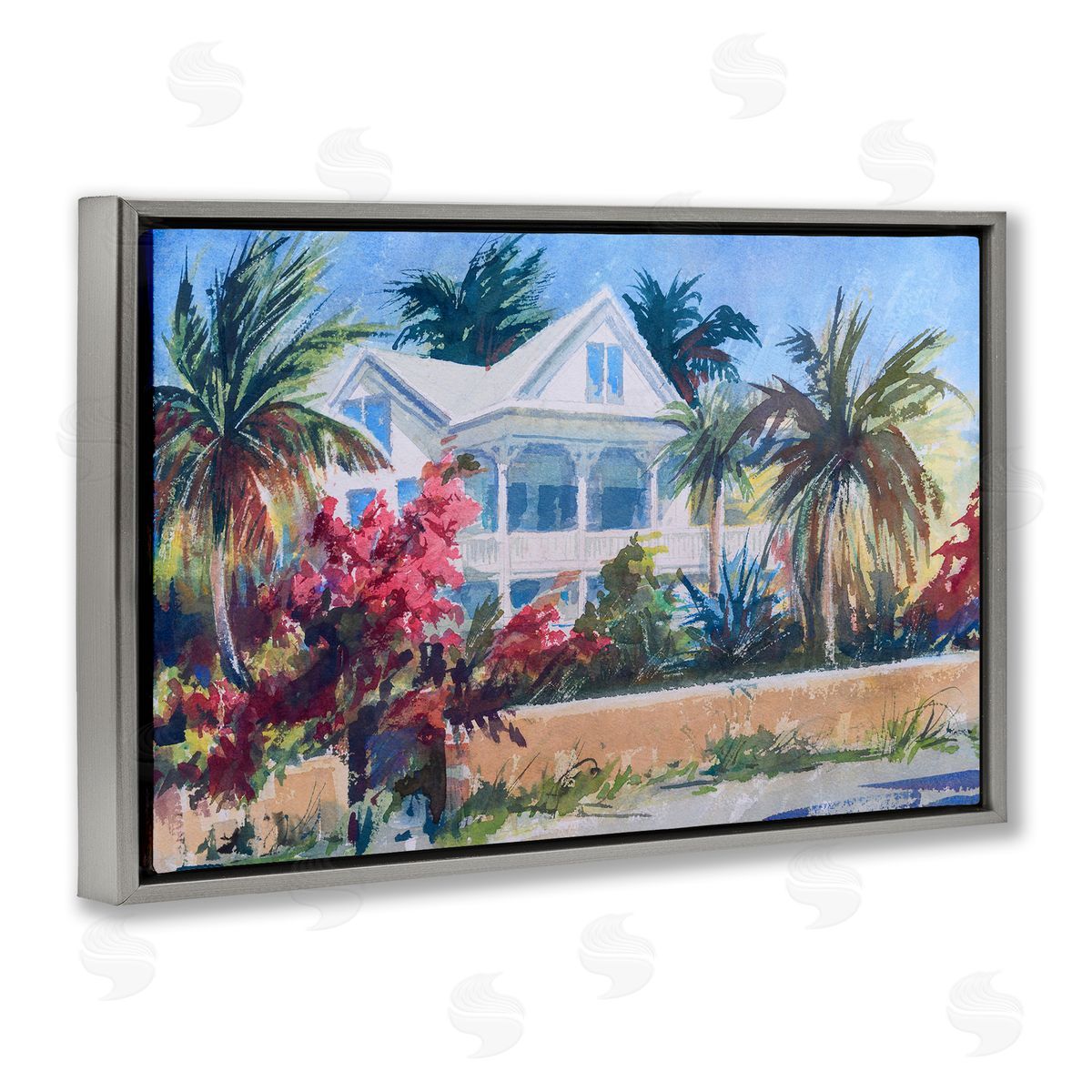 Palm Tree Cottage Grey Floating Frame Canvas Wall Art, Home Decor by Richard A. Rodgers