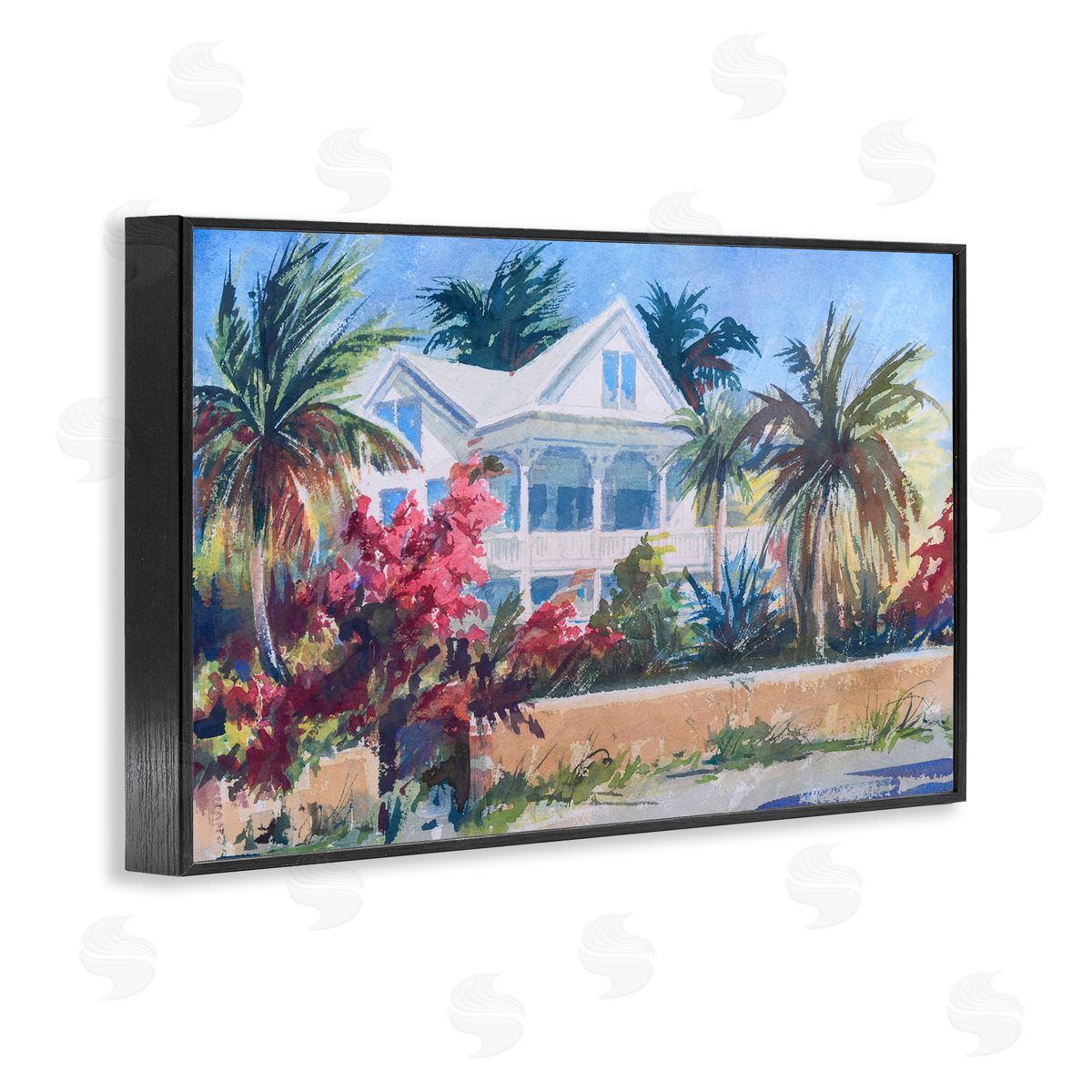 Palm Tree Cottage Black Frame Print Wall Art, Home Decor by Richard A. Rodgers
