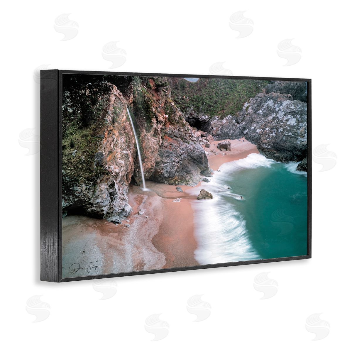 Tropical Waterfall Cliffs Black Frame Print Wall Art, Home Decor by Dennis Frates