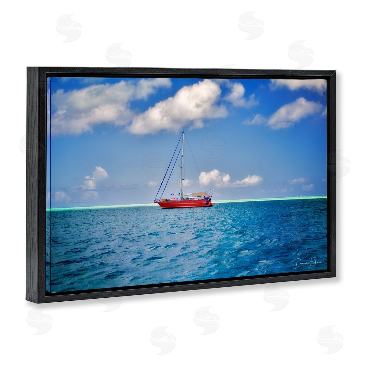 Dennis Frates Ship & Cloudy Sea Black Floating Frame Canvas Wall Art Print