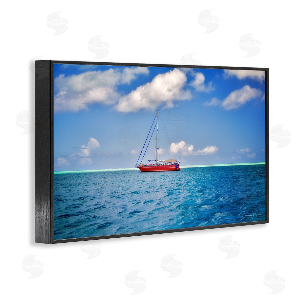 Dennis Frates Ship & Cloudy Sea Black Framed Giclee Wall Art Print
