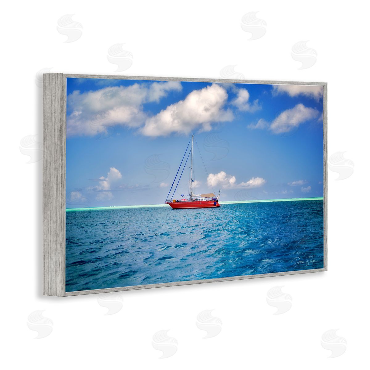 Dennis Frates Ship & Cloudy Sea Gray Framed Giclee Wall Art Print