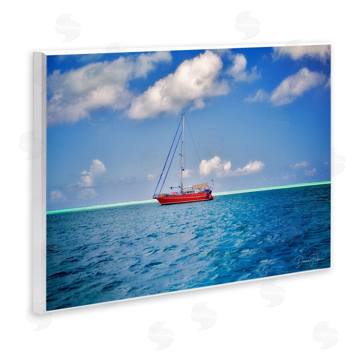 Dennis Frates Ship & Cloudy Sea Wooden Wall Plaque Art Print