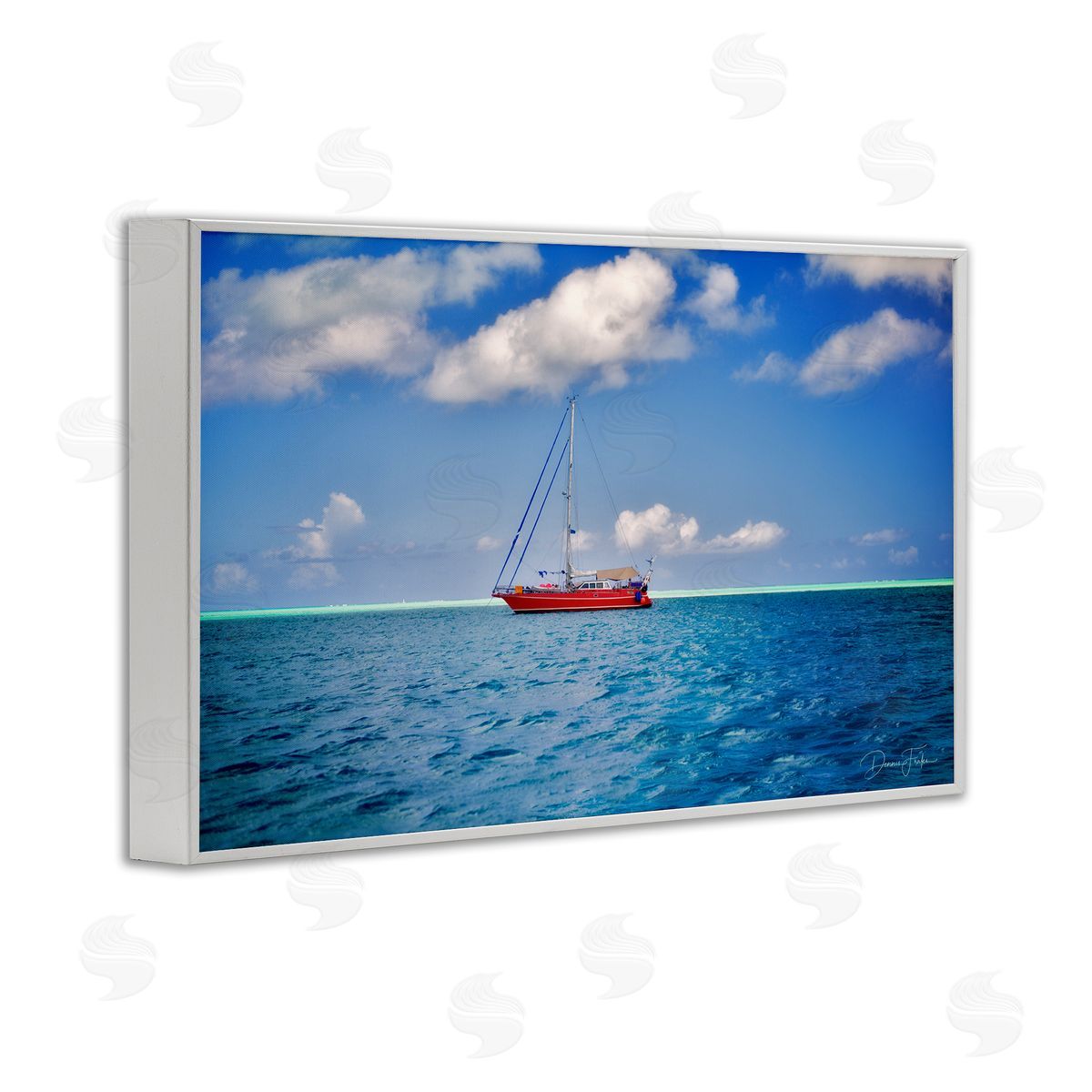 Dennis Frates Ship & Cloudy Sea White Framed Giclee Wall Art Print