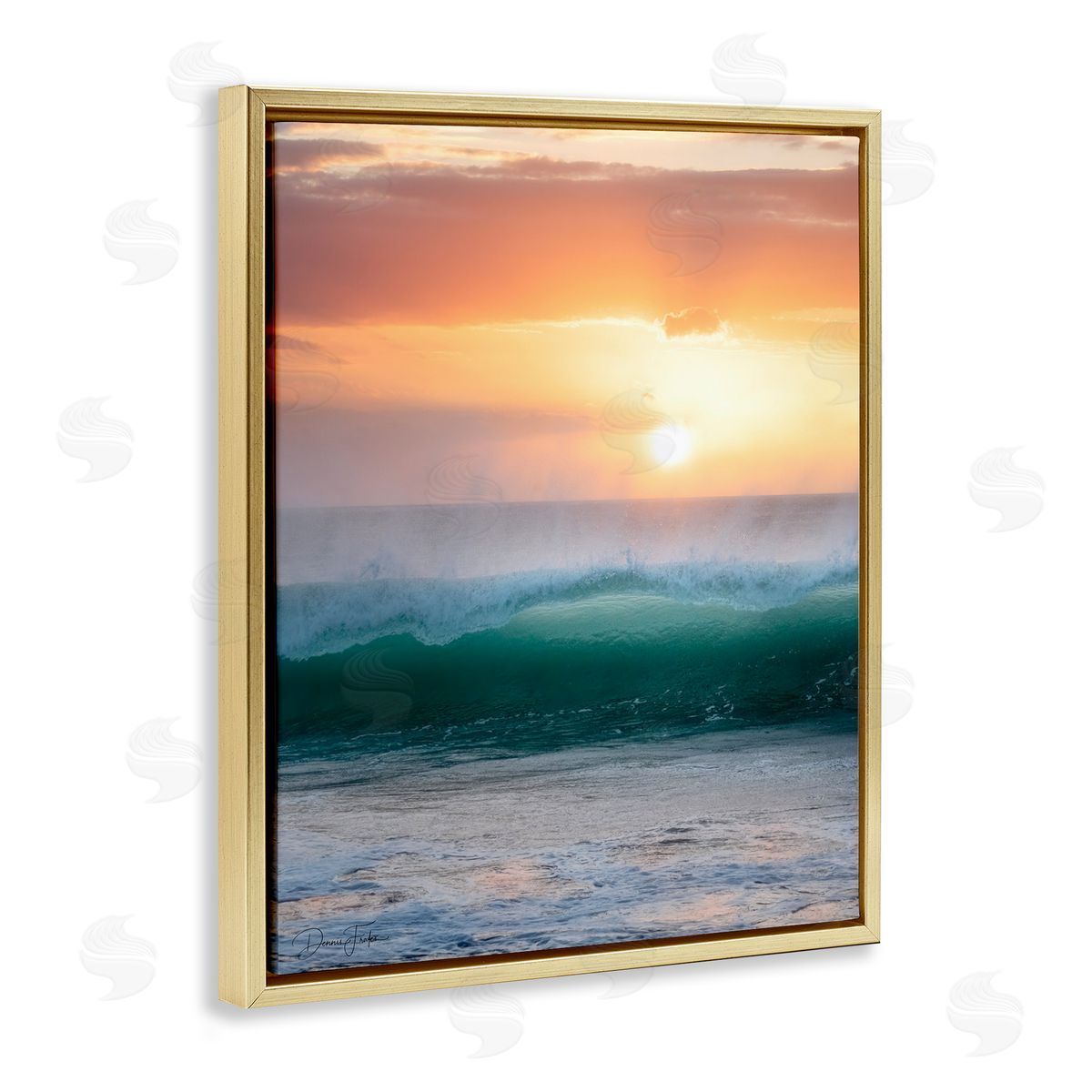 Breaking Sea Wave Gold Floating Frame Canvas Wall Art, Home Decor by Dennis Frates