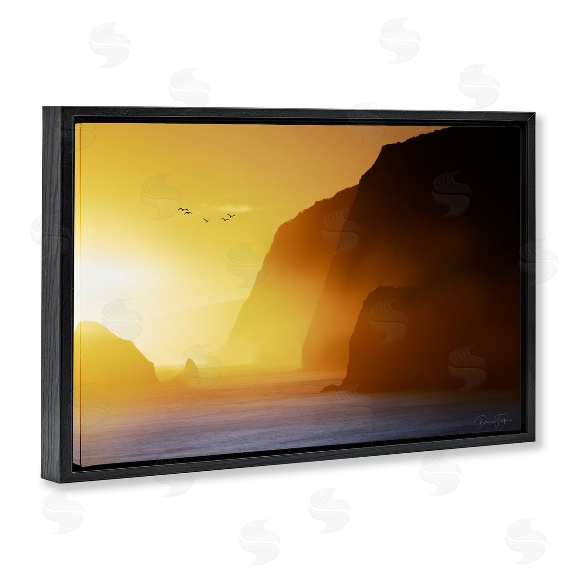 Bright Sunlit Cliffs Black Floating Frame Canvas Wall Art, Home Decor by Dennis Frates