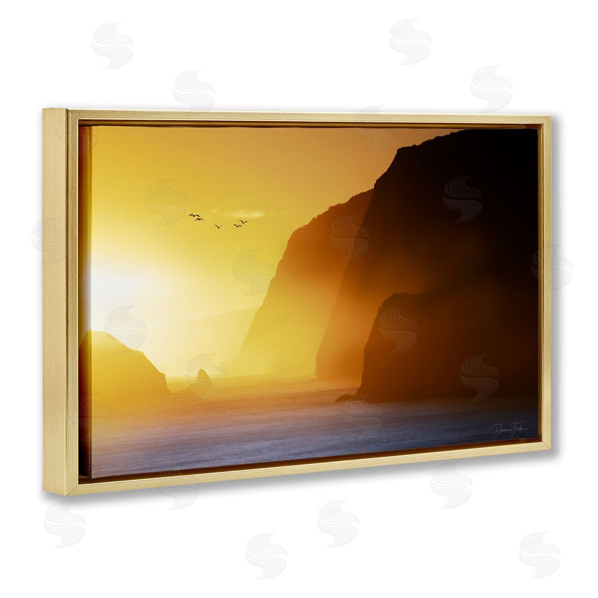 Bright Sunlit Cliffs Gold Floating Frame Canvas Wall Art, Home Decor by Dennis Frates