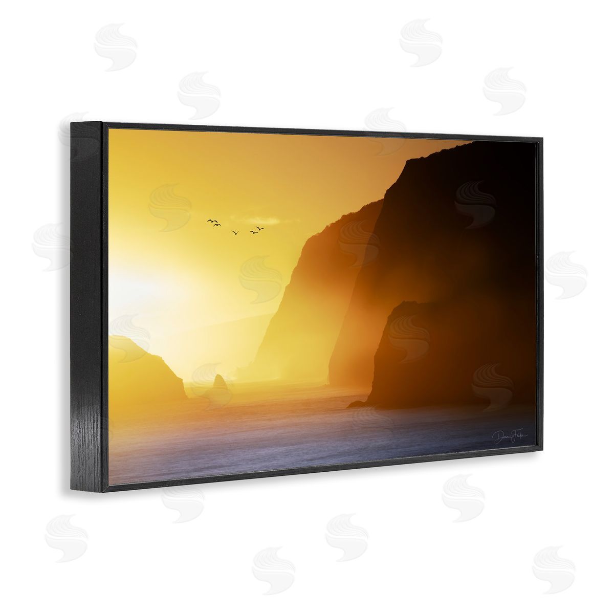 Bright Sunlit Cliffs Black Frame Print Wall Art, Home Decor by Dennis Frates