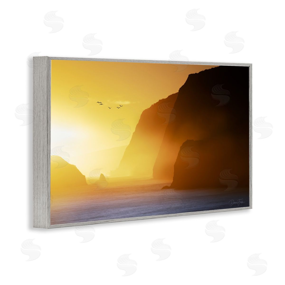 Bright Sunlit Cliffs Grey Frame Print Wall Art, Home Decor by Dennis Frates