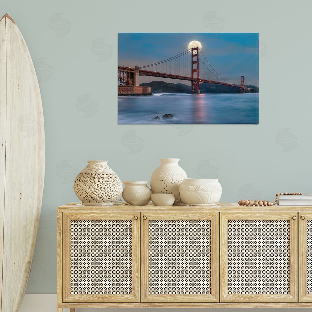 Lee Sie Moonlit Bridge Landmark Canvas Wall Art Print in Room