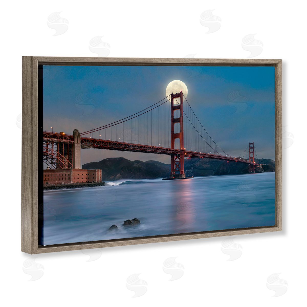 Lee Sie Moonlit Bridge Landmark Brown Floating Frame Canvas Wall Art Print