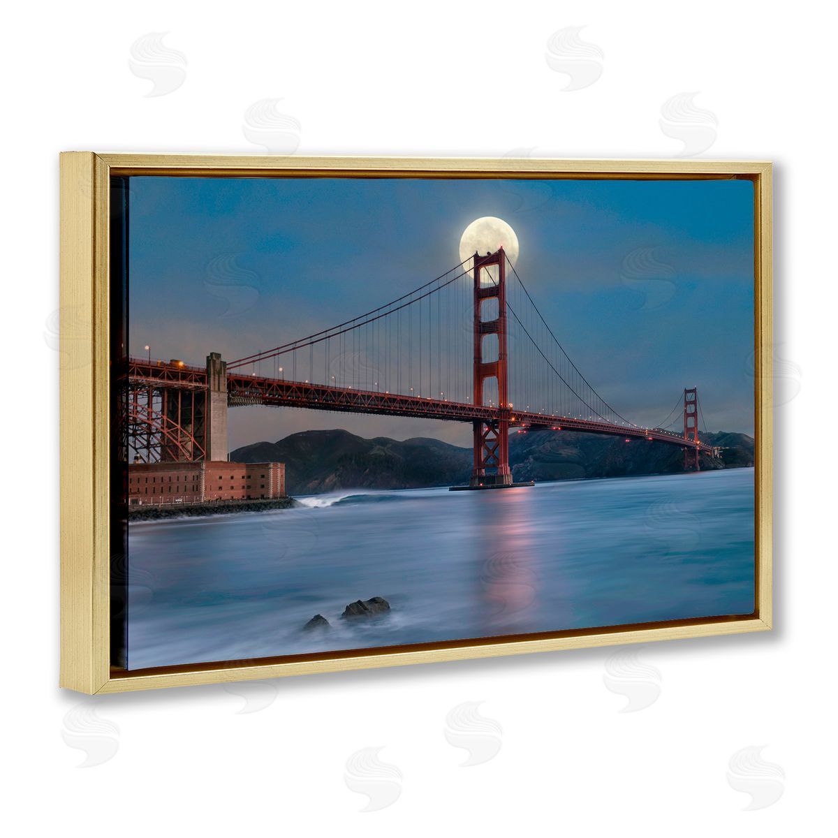 Lee Sie Moonlit Bridge Landmark Gold Floating Frame Canvas Wall Art Print