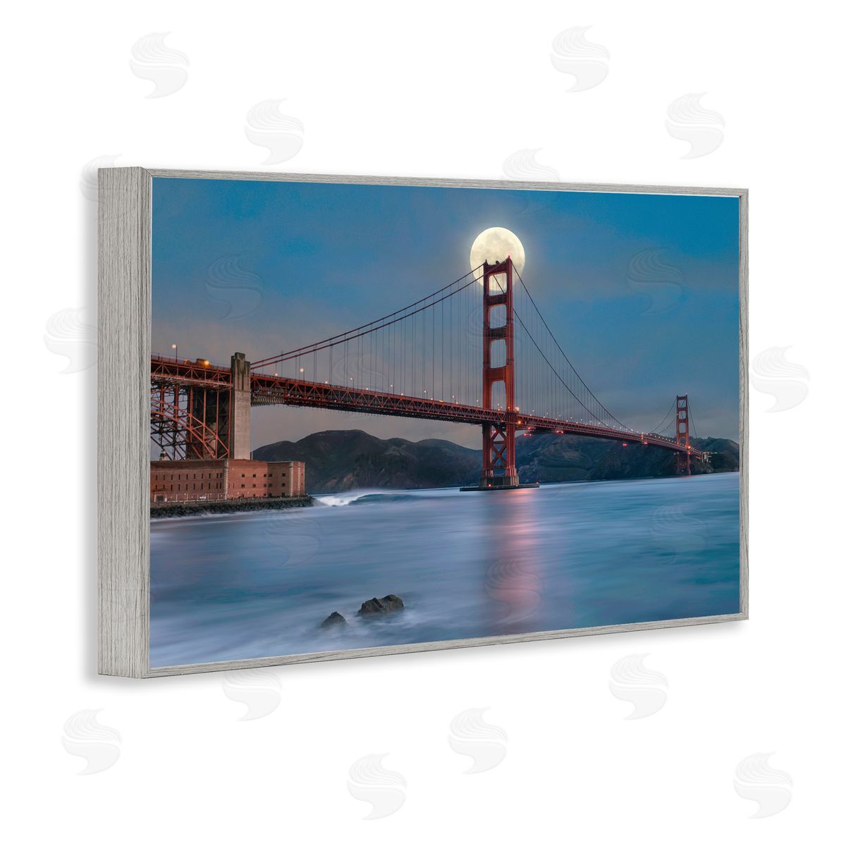 Lee Sie Moonlit Bridge Landmark Gray Framed Giclee Wall Art Print