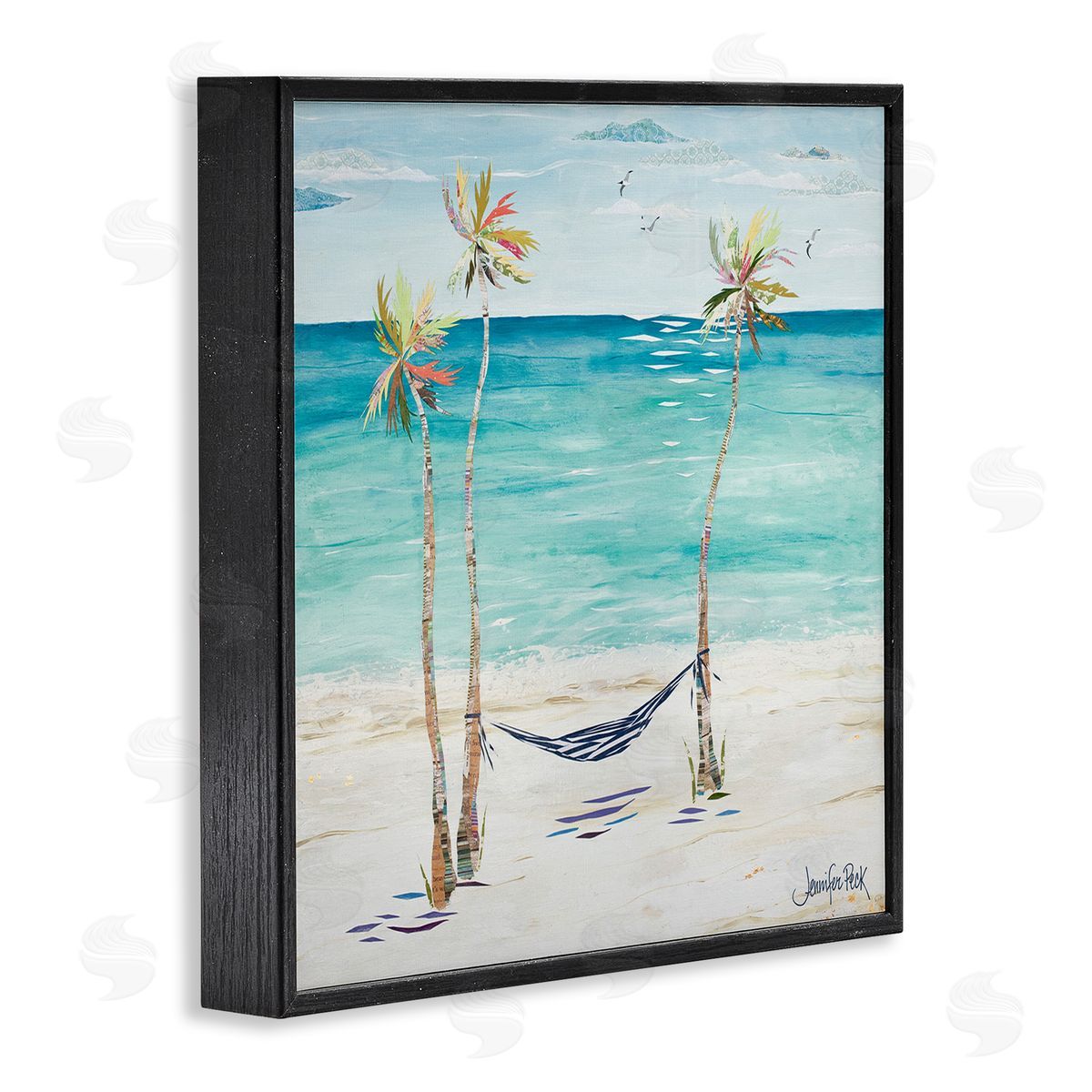 Hammock and Three Palms Black Frame Print Wall Art, Home Decor by Jennifer Peck