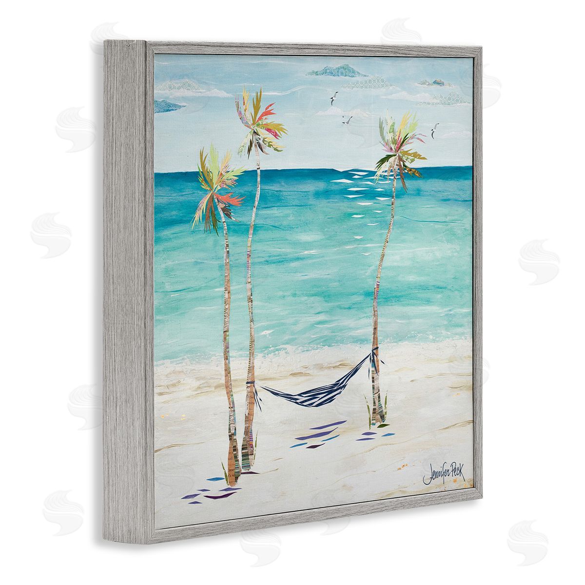 Hammock and Three Palms Grey Frame Print Wall Art, Home Decor by Jennifer Peck