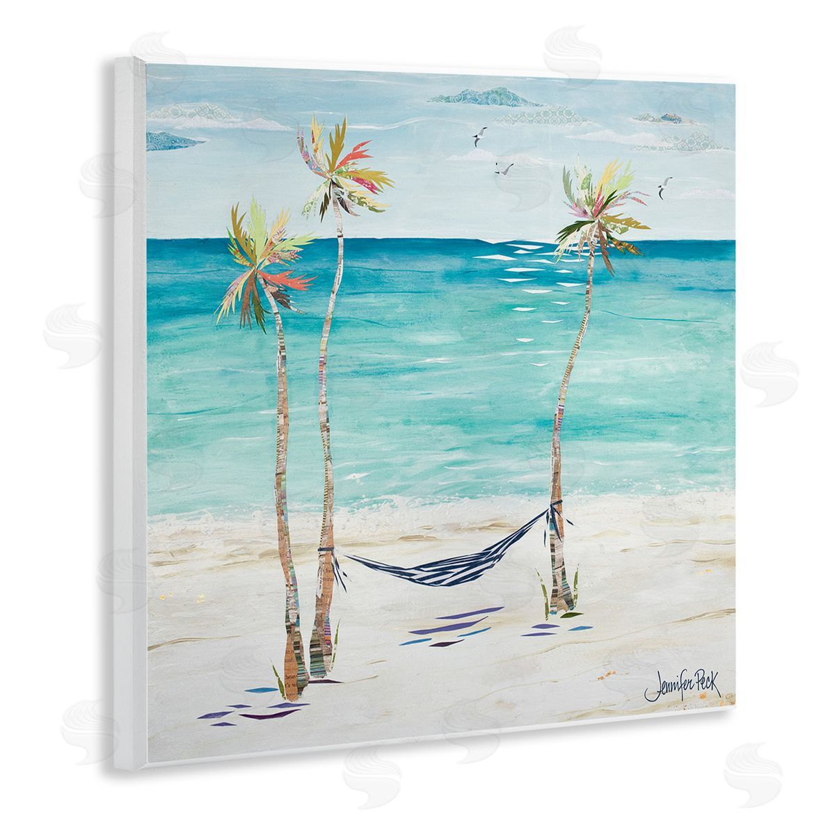 Hammock and Three Palms Wood Plaque Wall Art, Home Decor by Jennifer Peck