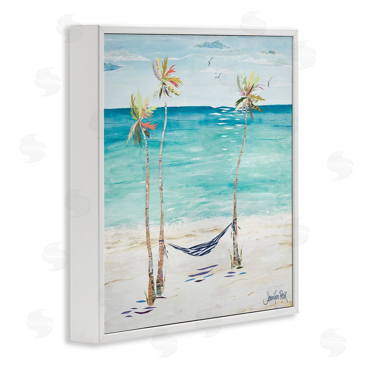 Hammock and Three Palms White Frame Print Wall Art, Home Decor by Jennifer Peck