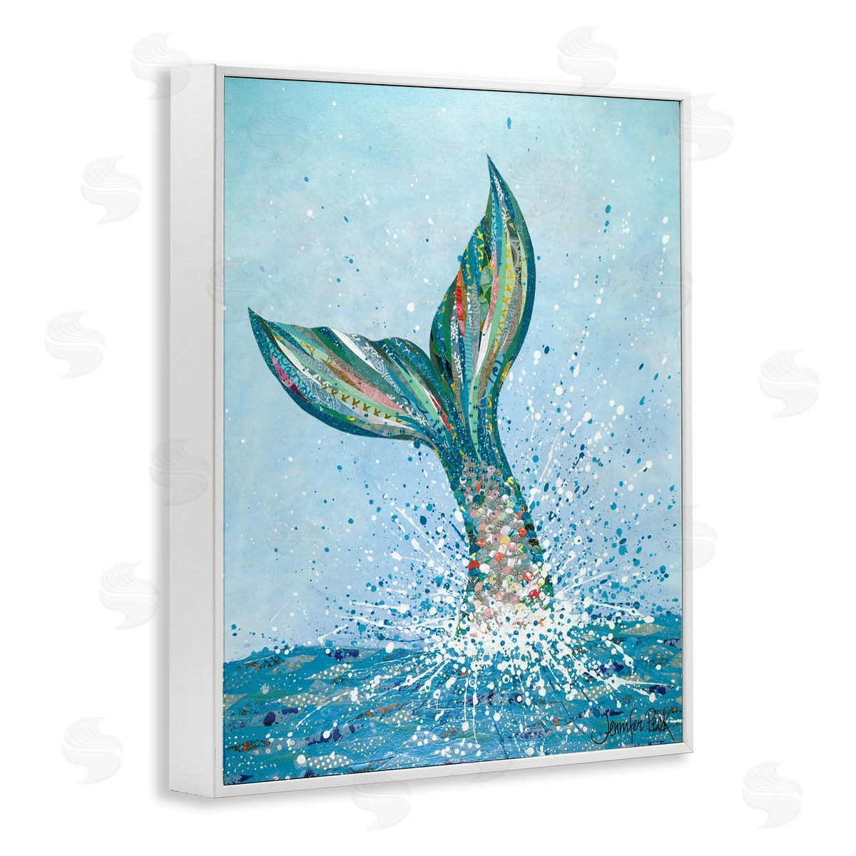 Diving Mermaid Tail White Frame Print Wall Art, Home Decor by Jennifer Peck