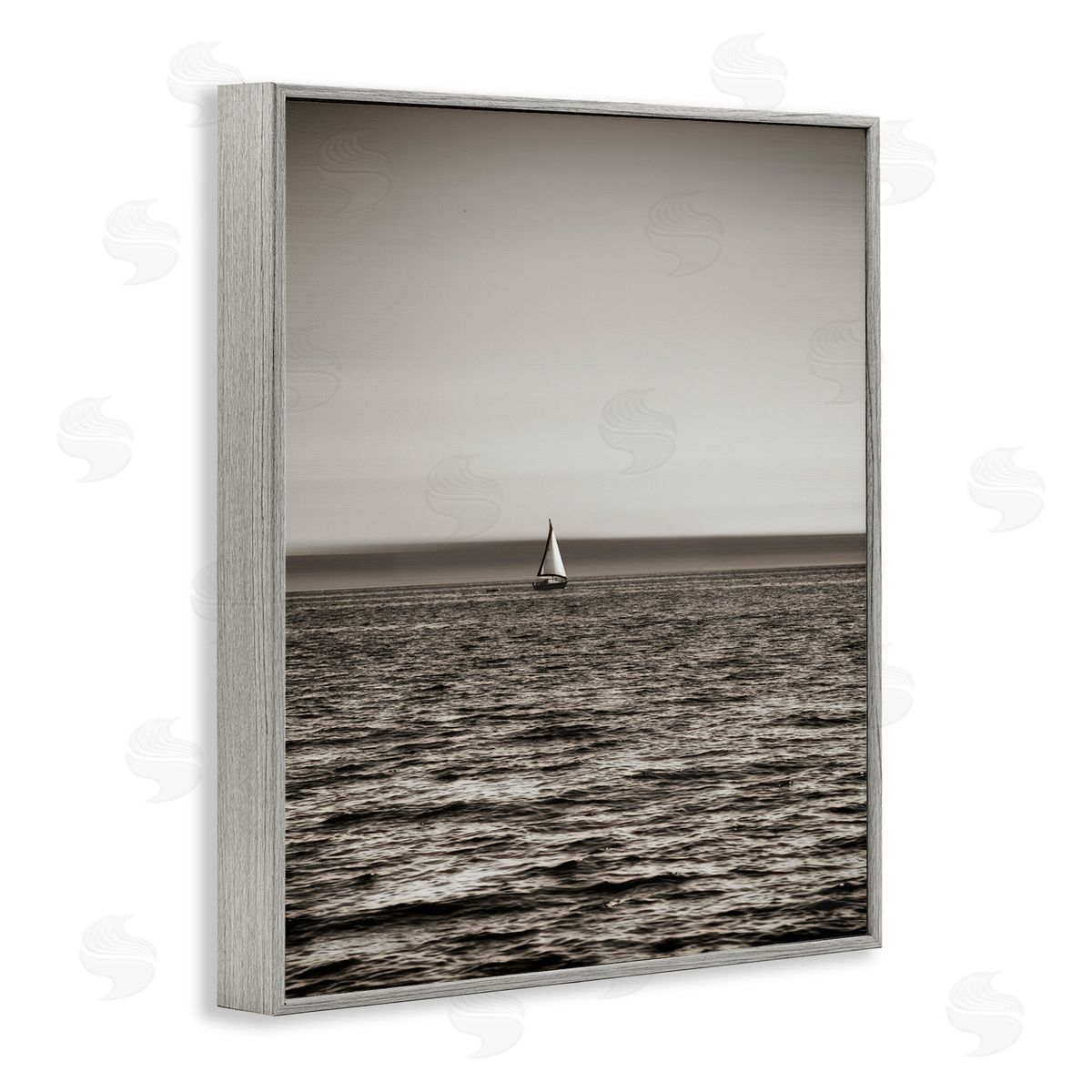 Lone Distant Sailboat Grey Frame Print Wall Art, Home Decor by Savanah Plank