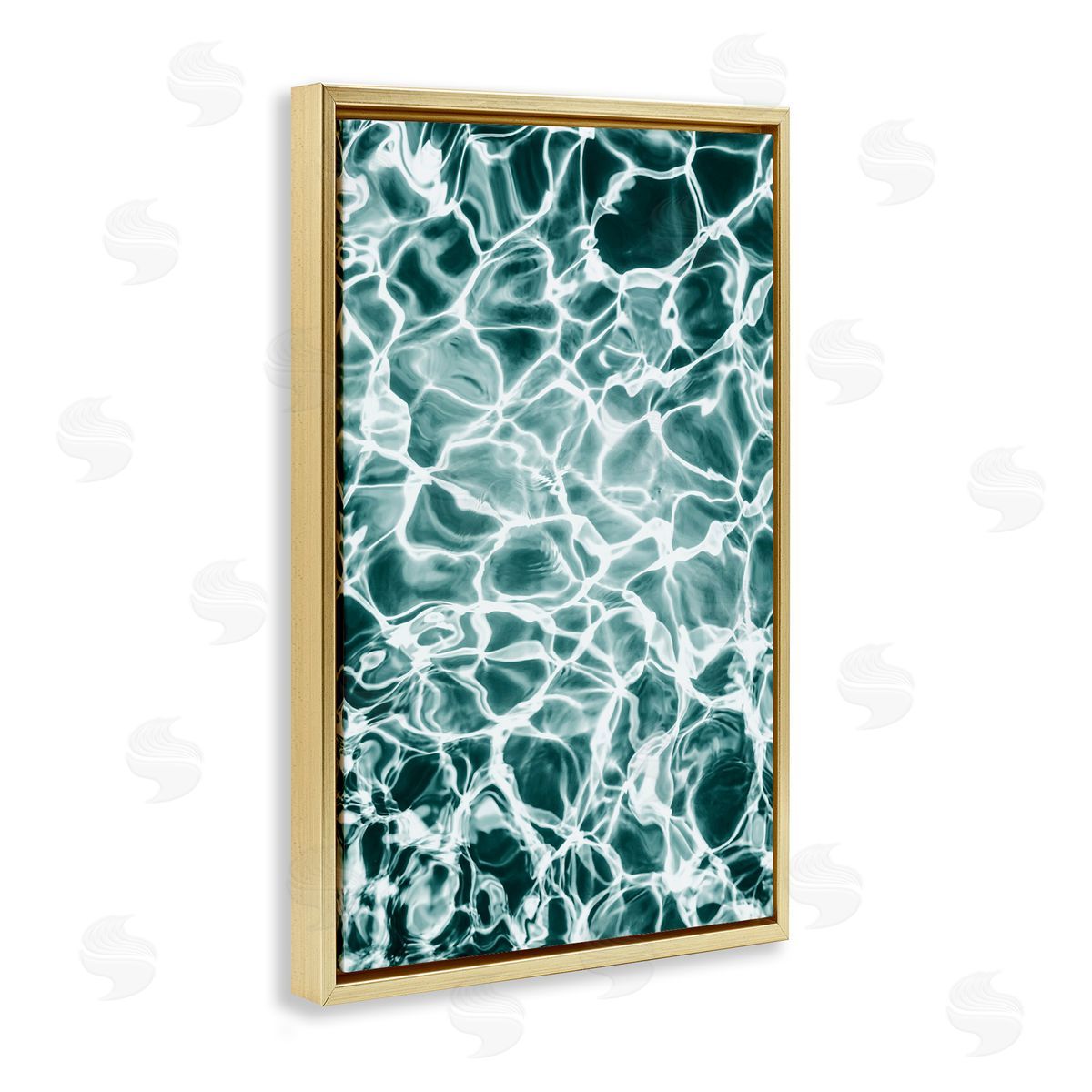 Aqua Ripple Pattern Gold Floating Frame Canvas Wall Art, Home Decor by Sisi and Seb