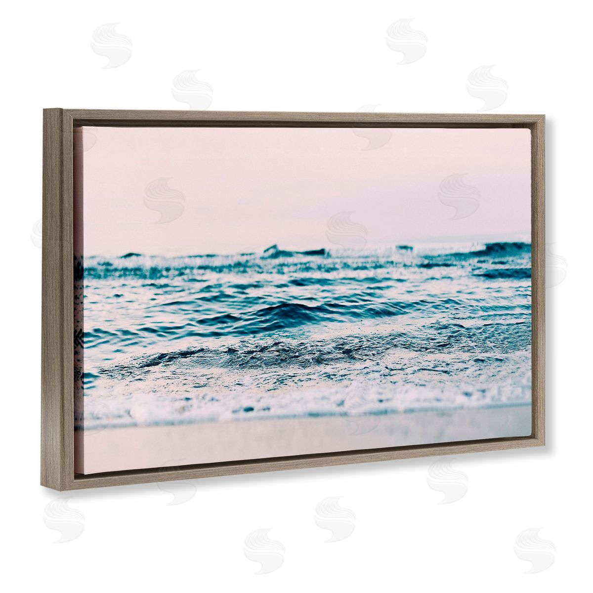 Sisi and Seb Ocean Wave Blush Brown Floating Frame Canvas Wall Art Print